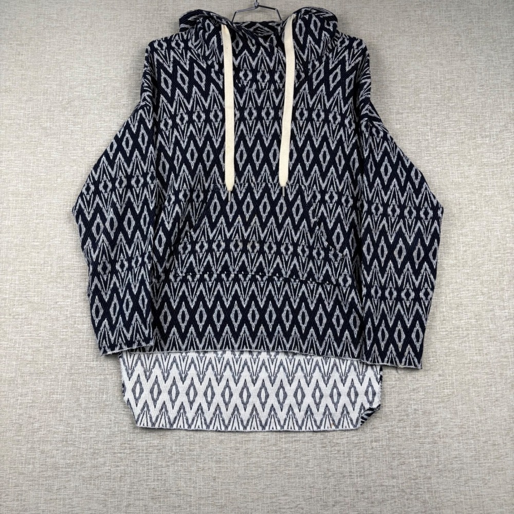 NSF Mens Navy Blue White Diamond Ikat Geometric Pullover Hoodie Made in USA M